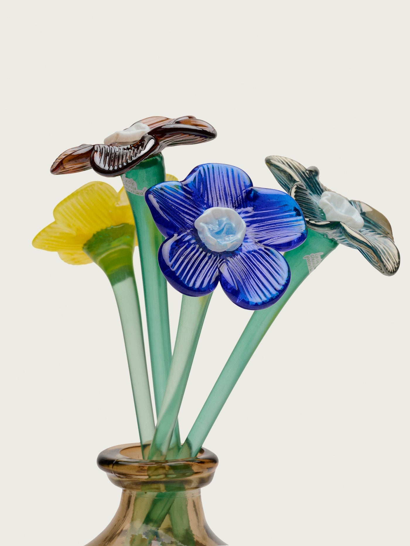 Mouthblown Crystal Flower Brown