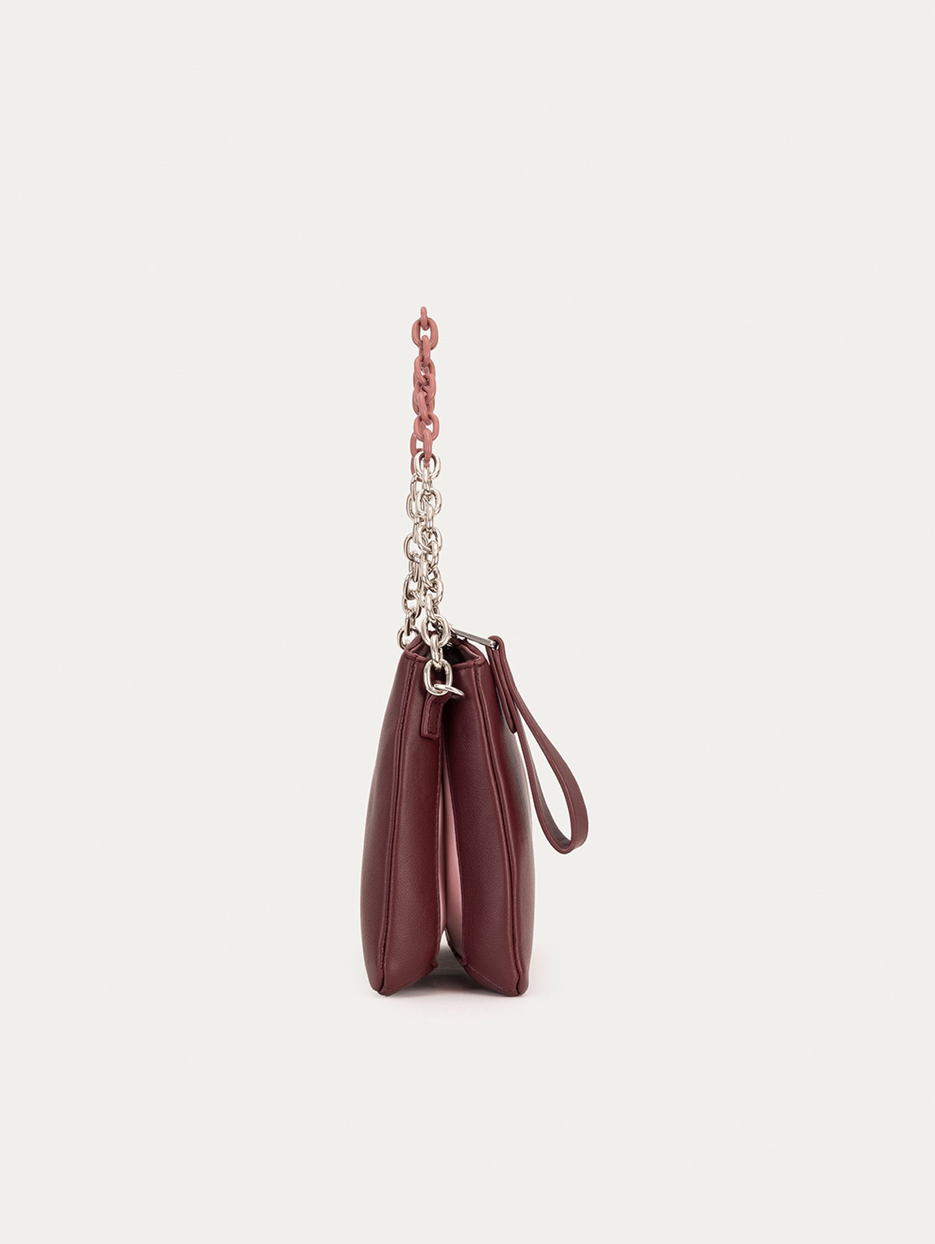 LEATHER BURGUNDY PIGALLE DOUBLE CHAIN HANDLE SHOULDER BAG 
