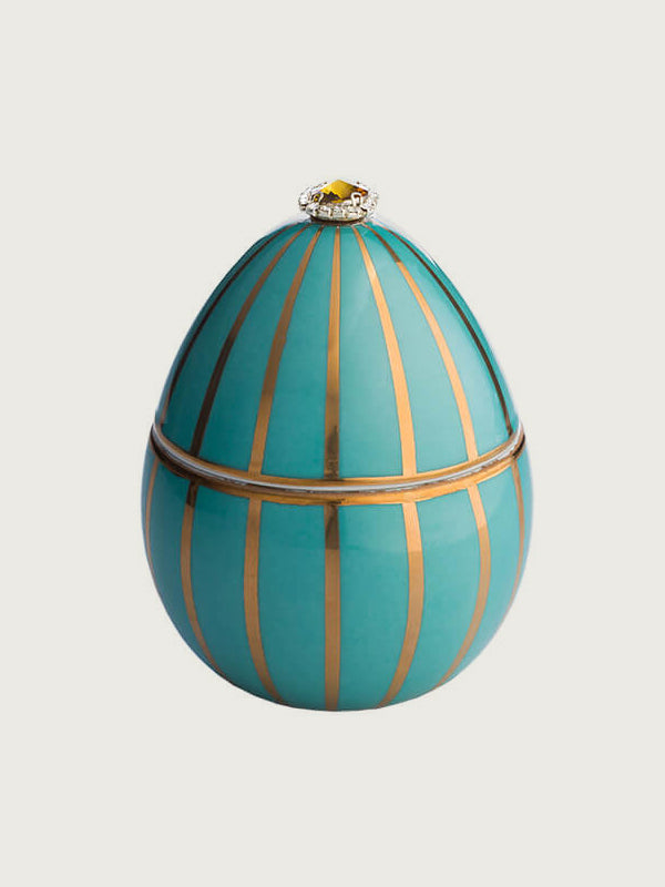 VELA HUEVO TURQUESA RAYA ORO